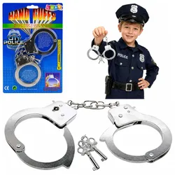 Handschellen für kleine Polizisten, Metall, mit Schlüsseln, für Kinder, Silber