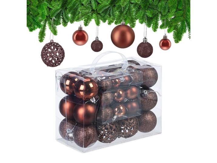 Weihnachtskugeln im 50er-Set Braun-Silber