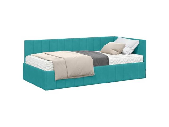 PUGYNBK Eckbettgestell mit Matratze, 2 Stück, Tuquesa Weicher Samt, behandeltes Holz, mittlere Schaumstoffmatratze, ergonomisches Kopfteil, modernes Design