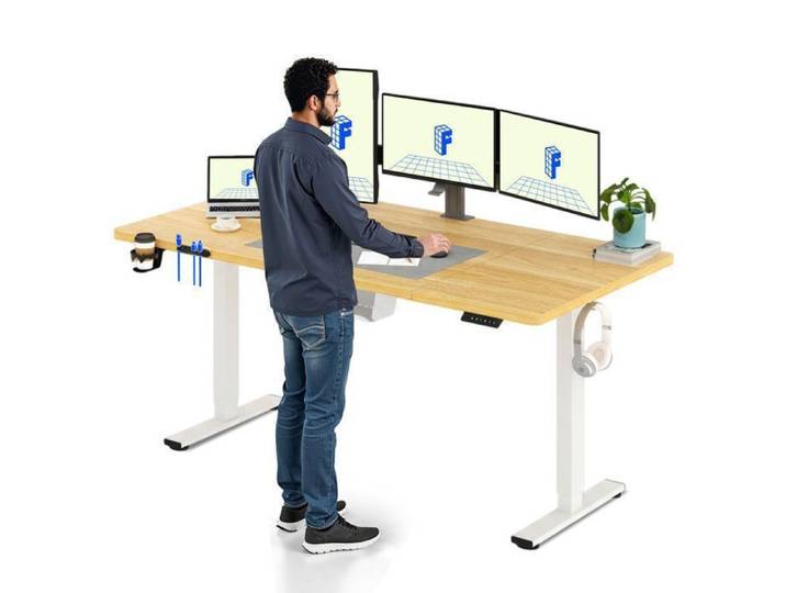 FlexiSpot Bureau Assis Debout Électrique 180x80cm Bureau Réglable Table d'ordinateur avec Crochet Fonction Mémoire Maple