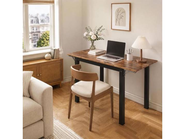 OHMG-Table À Manger Pliante-Table Pliante À Cadre En Fer-Convient Au Télétravail Et Aux Rassemblements-120*78*75cm-Brun