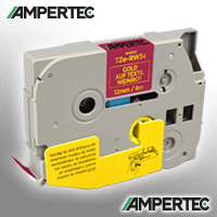 Ampertec Beschriftungsband kompatibel zu TZe-RW34 gold auf textil weinrot 12mm x 8m