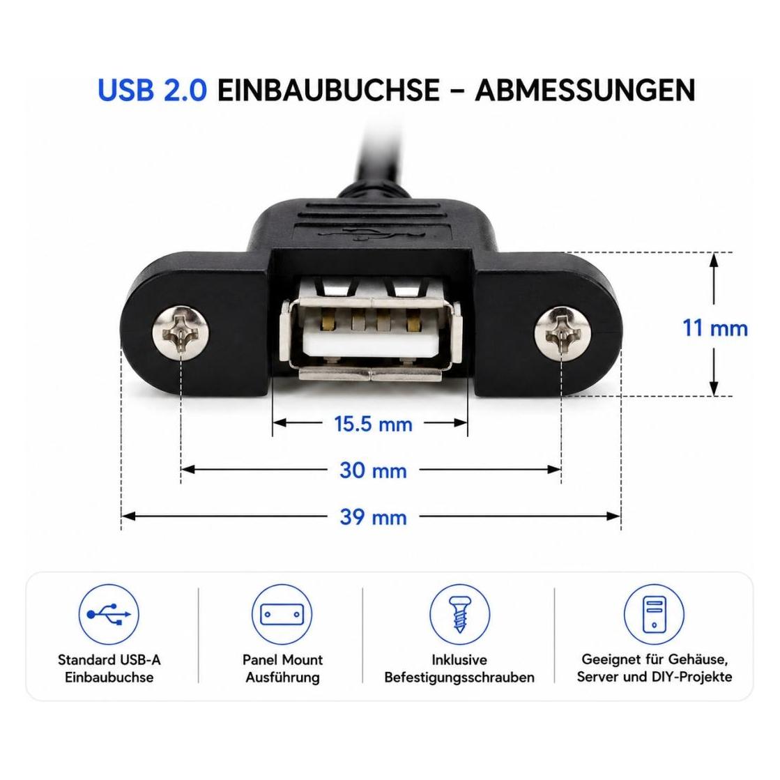 PowerGuard USB 2.0 Panel Mount Extension Cable USB-A Female to USB-A Male 0.5m (0.50 m, USB 2.0) (00036261)