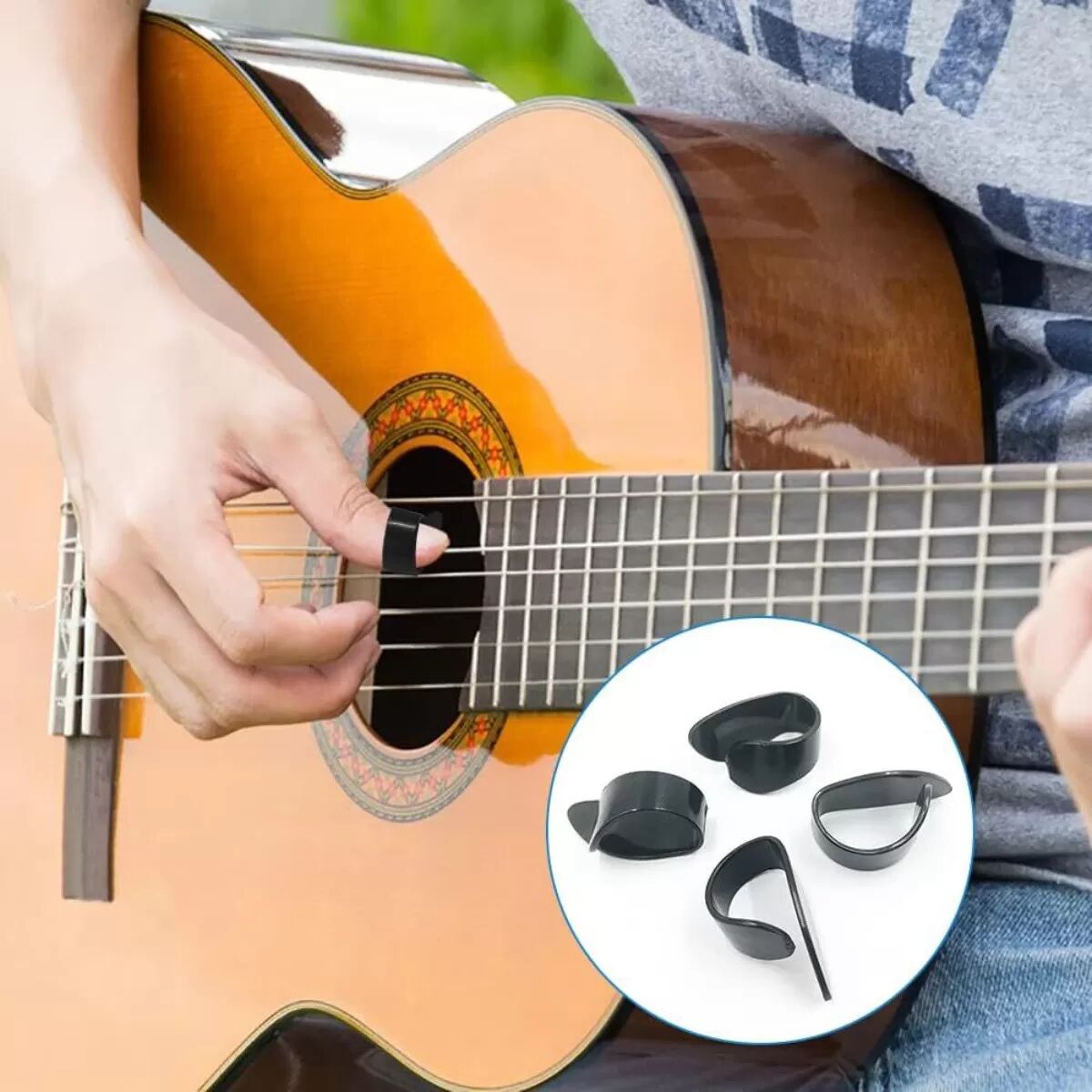 INF 18-teiliges Gitarrenfingerpick-Set – Verstellbare Edelstahl-Fingerkappen & Celluloid-Daumenplektren, Gemischte Farben