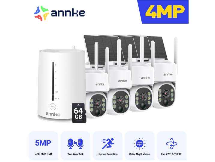 ANNKE 4MP batterie WiFi caméra de sécurité PT suivi automatique couleur Vision nocturne caméra IP sans fil 4CH système de sécurité
