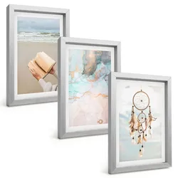 BILDER SET 3er Set - 20x30 cm Silberner Rahmen - Abstraktes Meeresbuch Boho
