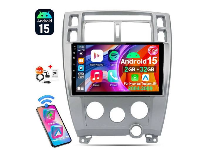 ESSGOO Android 15 CarPlay Für Hyundai Tucson JM 2004-2010 GPS NAVI Bluetooth Autoradio (RDS, 4+64GB(optional), DAB (optional), FM, GPS, DAB+ (optional), Carplay Android Auto Bluetooth EQ USB GPS Navi WIFI Touchscreen)