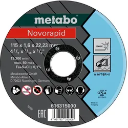 Metabo Novorapid Inox Trennscheibe, gerade Ausführung - 616315000