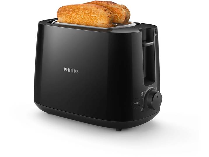 PHILIPS Toaster HD2581/90 Daily Collection , schwarz, B:30,4cm H:21,4cm T:18,4cm, Toaster, Brötchenaufsatz, Krümelschublade, 8 Bräunungsstufen, Schwarz, Toaster