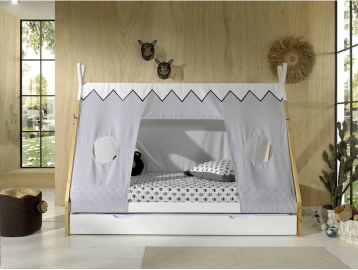 Vipack Kinderbett Tipi (Made in Europe), mit Rolllattenrost und Zeltdach, wahlweise mit Schublade