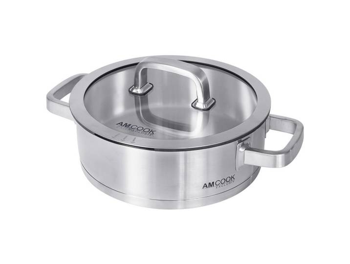 Am Cook Kochtopf, Edelstahl, Metall, 3,0 L, 9 cm, Messskala, Abgießfunktion, Griffe werden nicht heiß, leichte Reinigung,mit Dampfablass, Kochen, Töpfe, Kochtöpfe