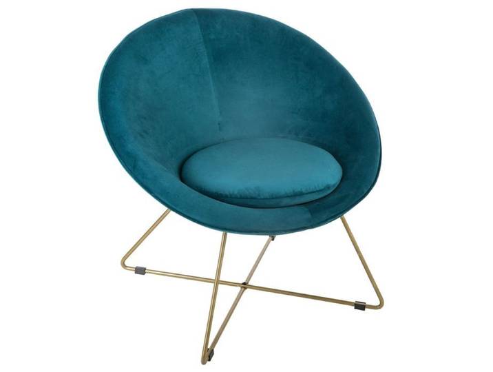 Atmosphera - Fauteuil de salon en velours Evan - Bleu canard