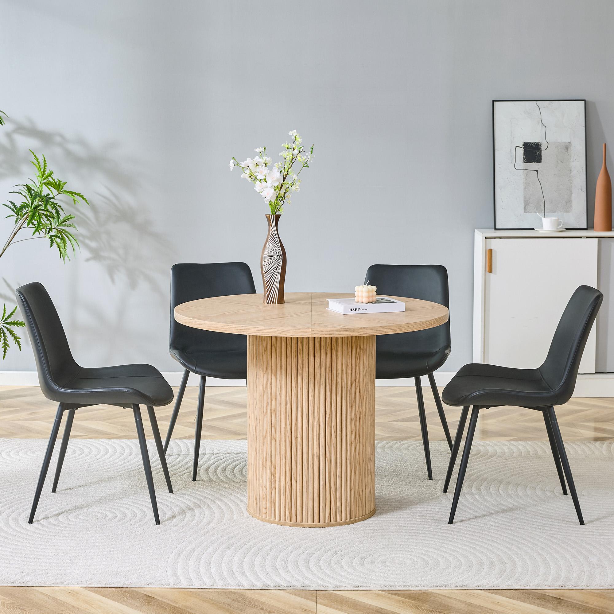 Beistelltisch rund, Marmoroptik, Zierrand, Metallgestell, als Couchtisch/Nachttisch (Black,Natural Wood)