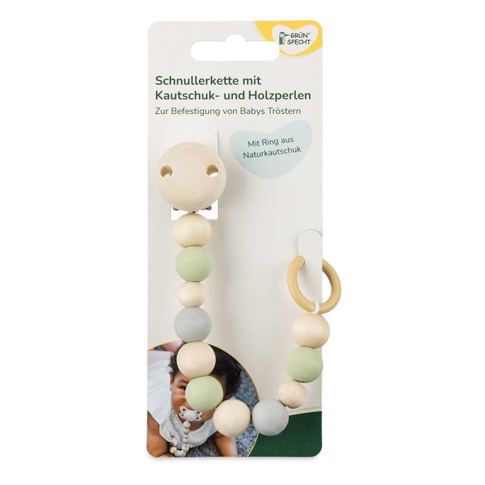 GRÜNSPECHT Naturprodukte GmbH Schnullerkette mit Kautschuk- und Holzperlen, Frühling 08108621