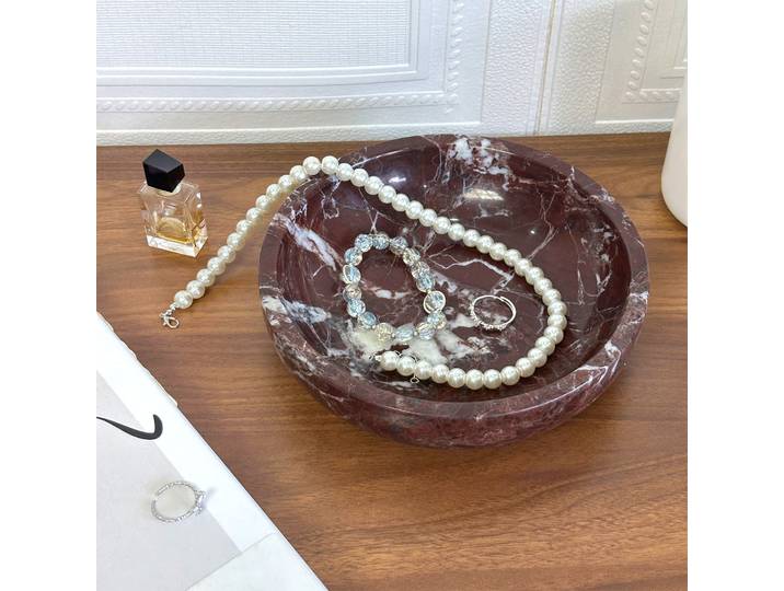 Grand bol décoratif en marbre, 7.87 pouces, bol rond en pierre violette naturelle, décoration de maison, plateau à bijoux pour fruits et noix, bol de service de savon