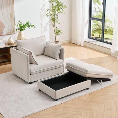 versized Deep Seat Chenille Single Sofa Accent Chair with Matching Storage Ottoman