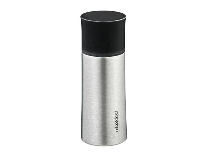 Relaxdays Gourde en acier inoxydable\, 300 ml\, étanche\, pour boissons chaudes et froides\, avec gobelet\, argentée