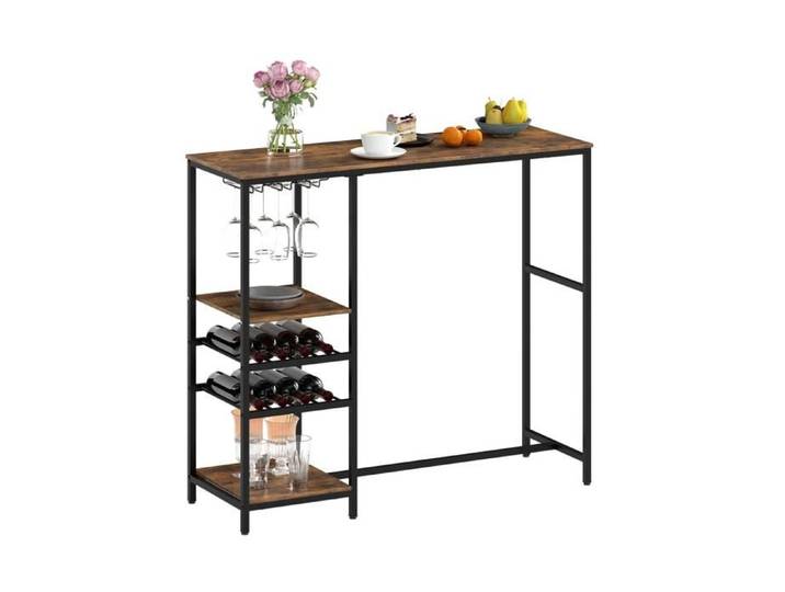 121 cm table de bar avec rangements table haute pour cuisine repas travail et petit-déjeuner