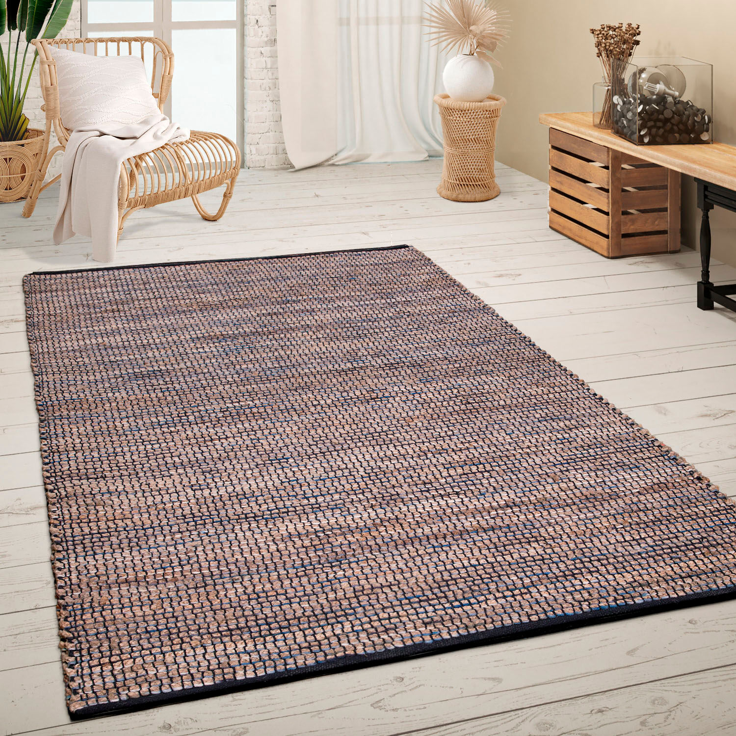 Teppich PACO HOME "Odense 684", blau, B:200cm H:13mm L:290cm, Baumwolle, Jute, Wolle, Teppiche, Teppich, handgewebter Wendeteppich, Jute & Wolle, meliert, Wohnzimmer blau B : 200cm 1 Stk., 13mm, L: 290cm