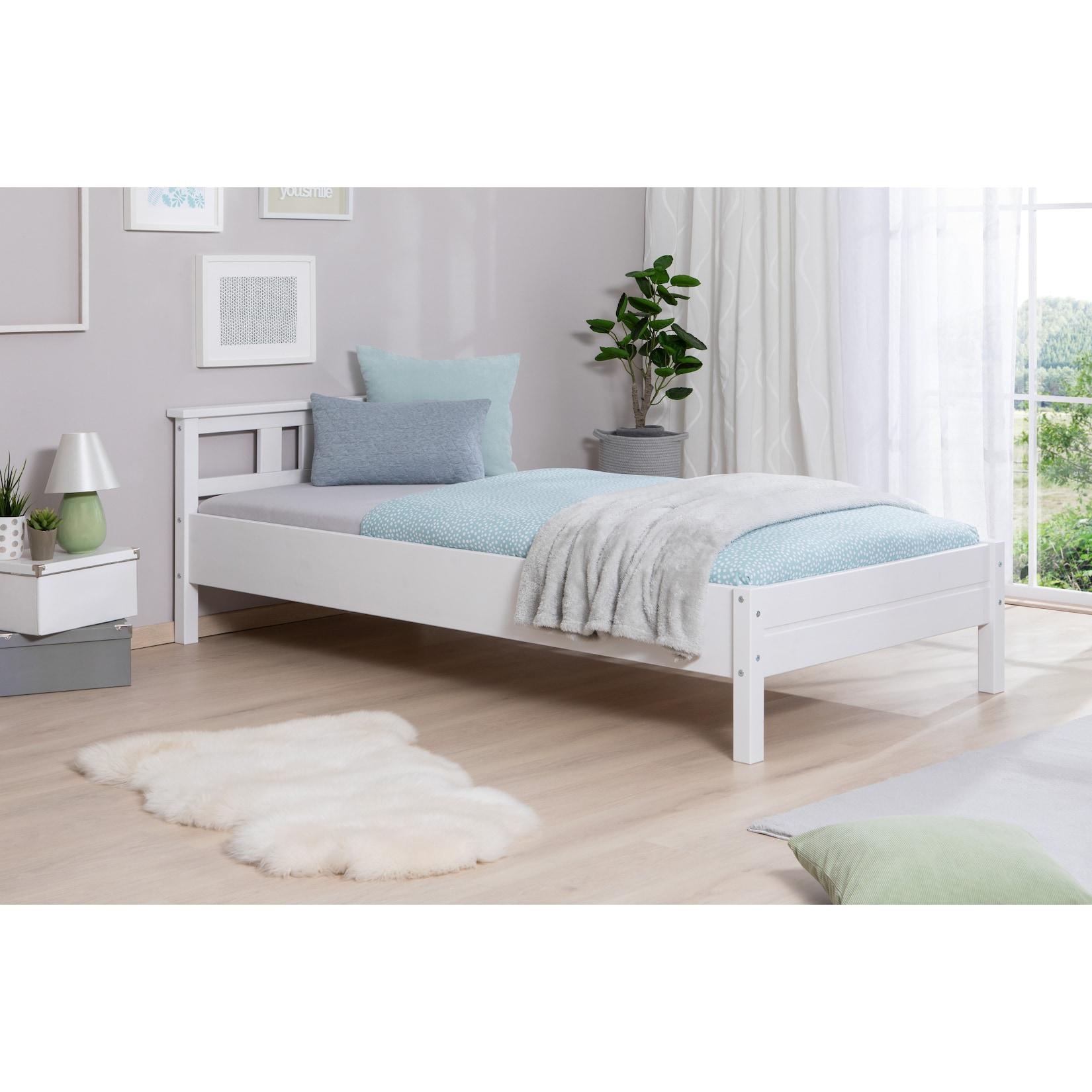 TiCAA Einzelbett und Doppelbett Merci Kiefer Weiß