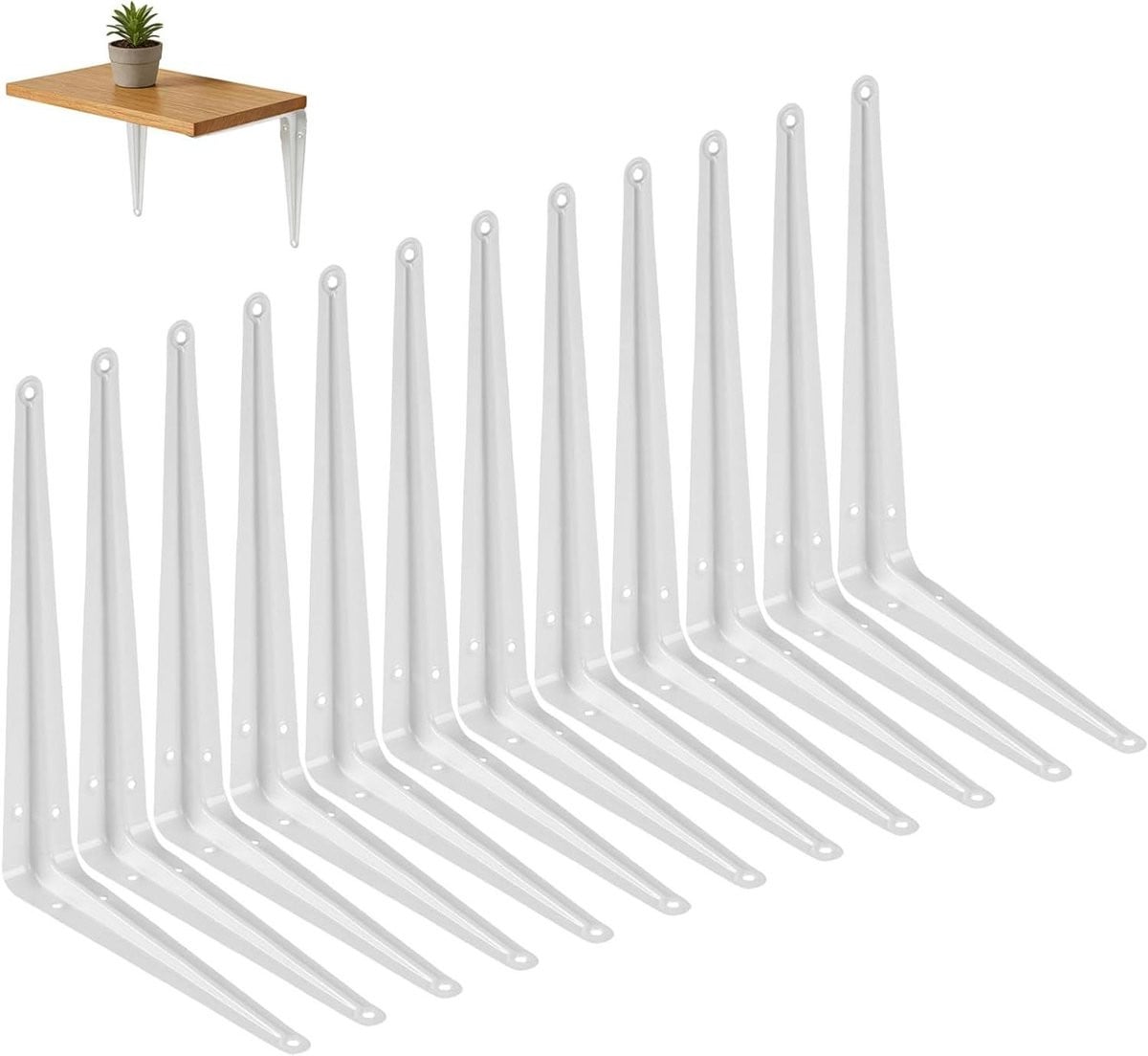 Set van 12 witte L-vormige metalen plankdragers voor het verstevigen van meubels