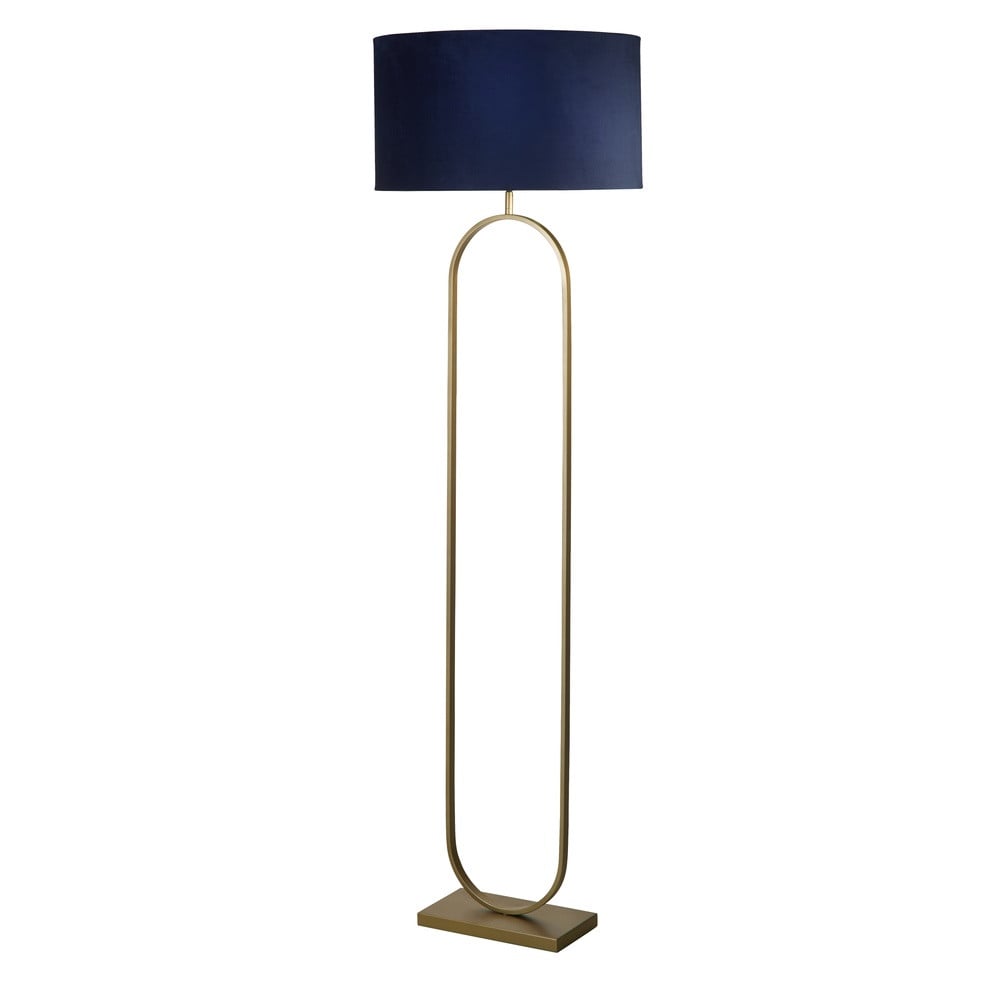 Searchlight Modish Vloerlamp - Brons met Blauwe Stoffen Kap