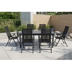 OUTFLEXX Garten-Essgruppe, 6 Personen, ausziehbarer Tisch 180–240 cm, Aluminium/Textilene