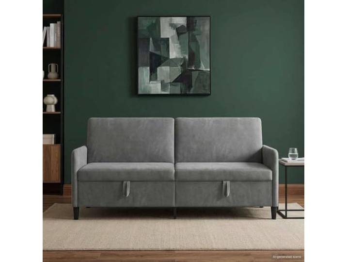 WXGTBKPR 3-Sitzer Sofa mit Stauraum, Polyester Couch Dunkelgrau Platzsparend, Mit aufklappbarem Fach, Pflegeleichter Bezug