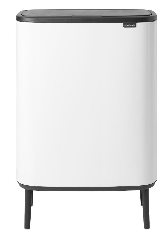 Brabantia Bo Touch Hi 1001259 Afvalbak met zijhandgrepen en verstelbare voetjes, wit, 60 liter