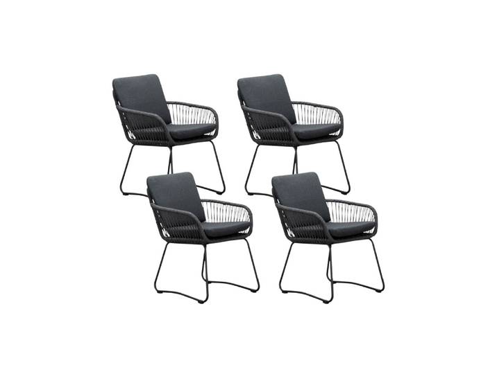 Harper dining tuinstoel set van 4 touw + rvs Lava Grey