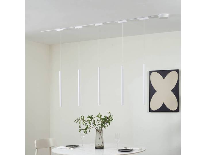 Schienensystem 48V Lumaro, Pendel, Röhre, 5-flg., weiß, CCT Lumaro Lindby, dimmbar, weiß / opal, für Wohn- / Esszimmer, Aluminium, Modern
