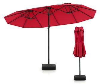 Costway 15 Feet Double-Sided Twin Patio Umbrella with Crank and Base-Red