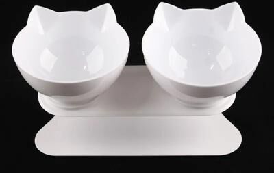 Uplift Essentials Ergonomic Non Slip Double Cat Feeding Station white