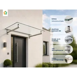 Edelstahl Vordach 140x80 cm mit 8,76 mm VSG Sicherheitsglas