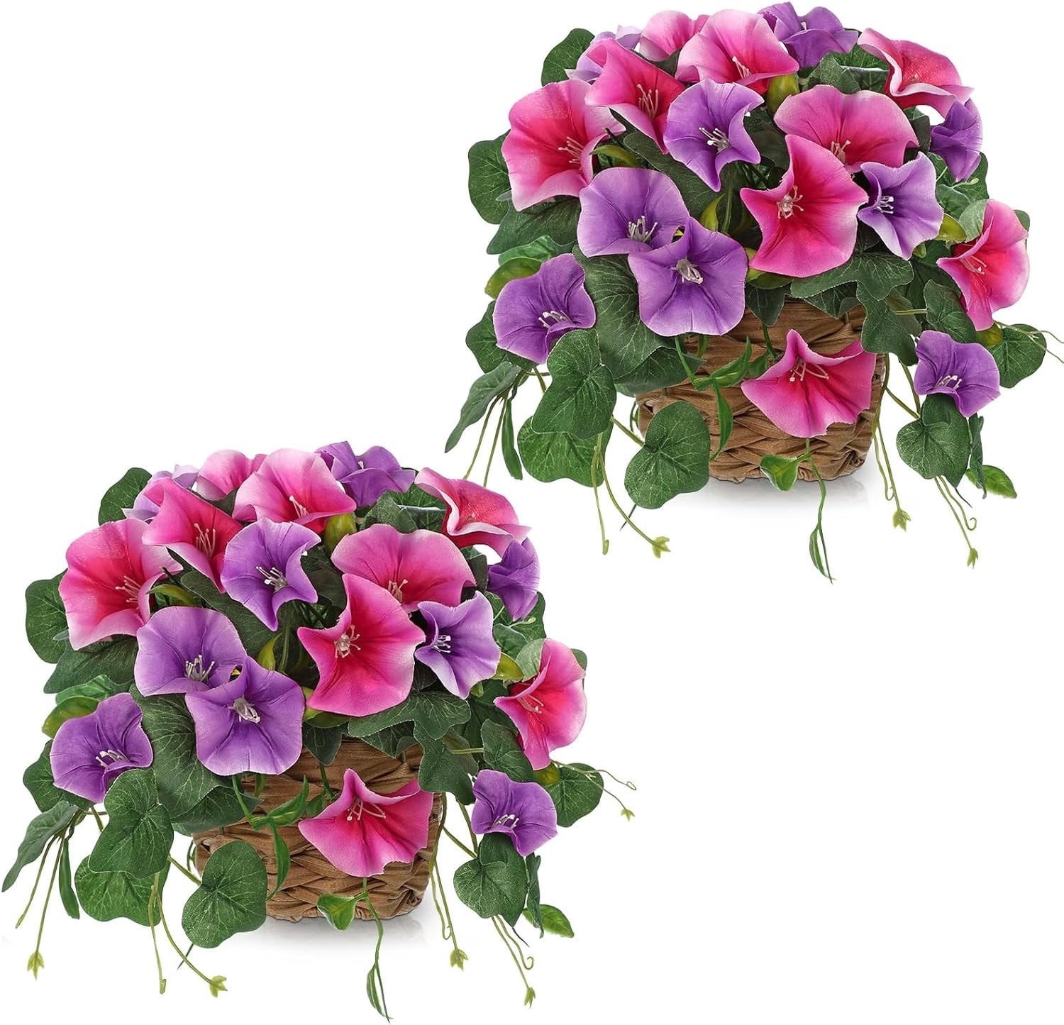 Set van 2 rode zijden petunia kunstbloemen in pot voor landelijke decoratie