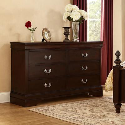 Benjara Nim 58 Inch Wide 6 Drawer Dresser, Nickel Bail Handles, Cappuccino Brown