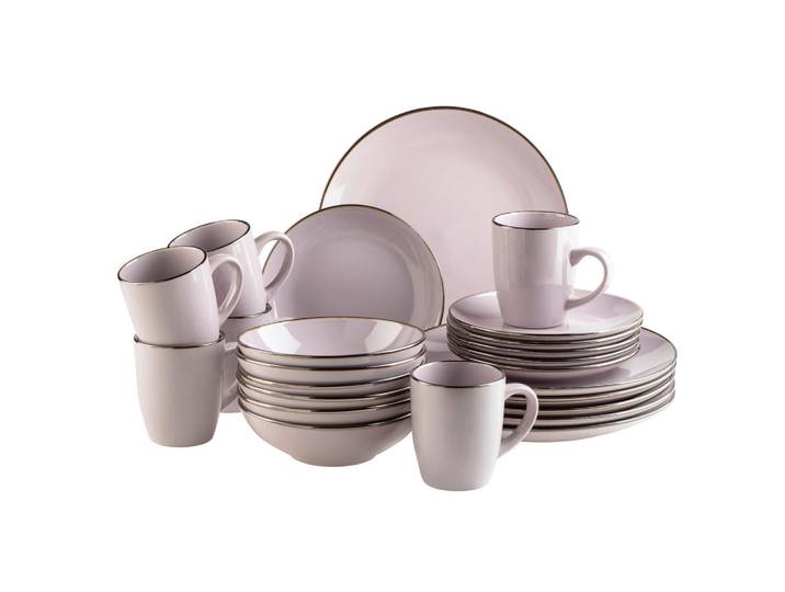 Mäser Kombiservice Metallic Rim, Dunkelrosa, Keramik, 24-teilig, 400 ml,850 ml, Essen & Trinken, Geschirr, Geschirr-Sets, Kombiservice