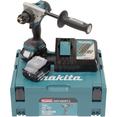 Akku-Bohrschrauber MAKITA "DDF492RTJ", blau (petrol), Bohrmaschinen, inkl. 2 Akkus und Ladegerät