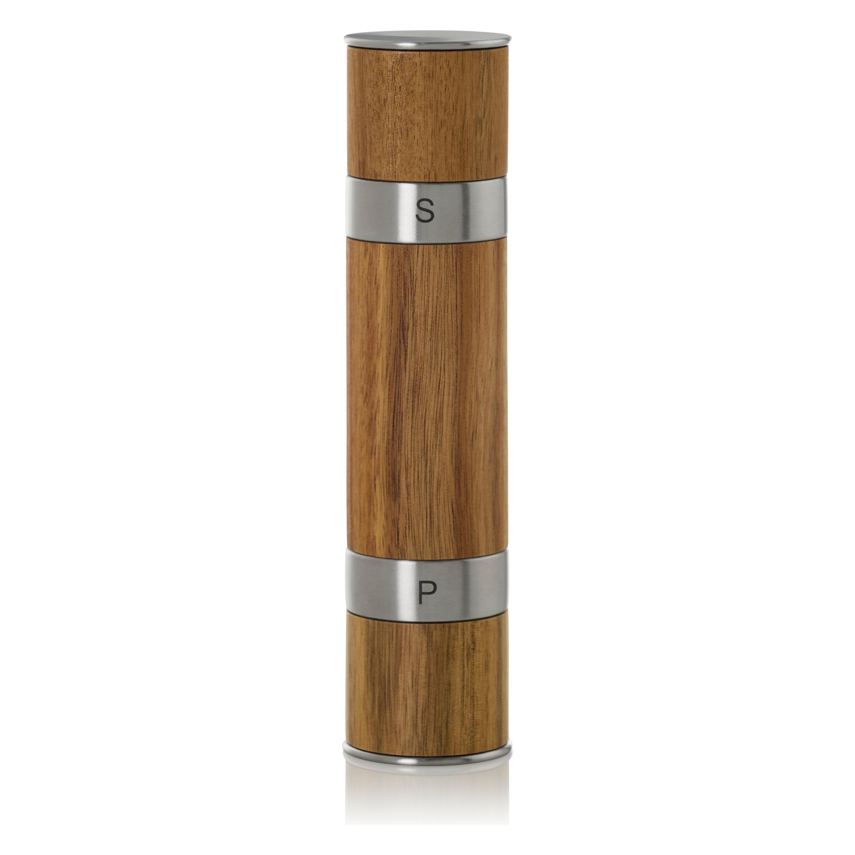 AdHoc MP90 Doppelmühle DUOMILL, für Pfeffer und Salz, Keramik Mahlwerke, Edelstahl/Holz (Pfeffer, Salz) (MP90)