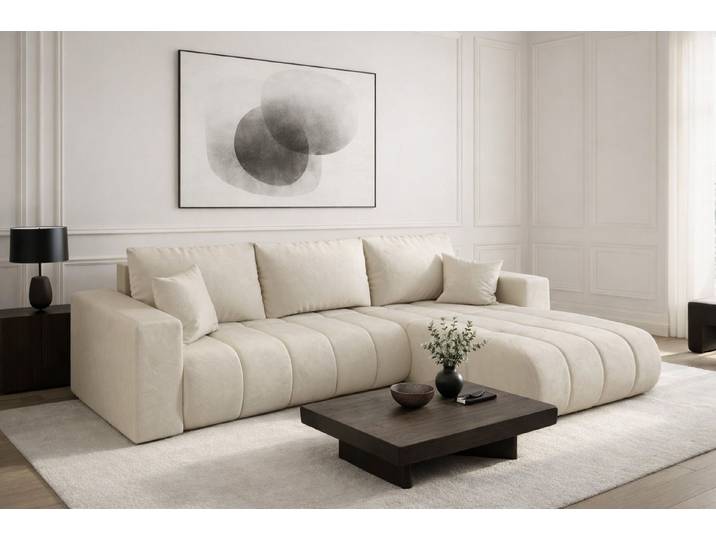 Kaiser Möbel Ecksofa Sofa L-form mit Schlaffunktion im Veloursstoff Monolith MILO PREMIUM, Ecksofa, Hydrophobe Beschichtung,Pflegeleicht,Abriebfest,Modernes Design