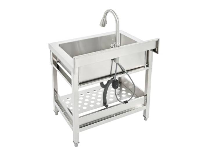 Freistehende Spüle Edelstahl Einzelbecken mit ausziehbarer Armatur Freistehendes Design / Hohe Tragfähigkeit / belüftetes Ablagefach / ausziehbare Armatur