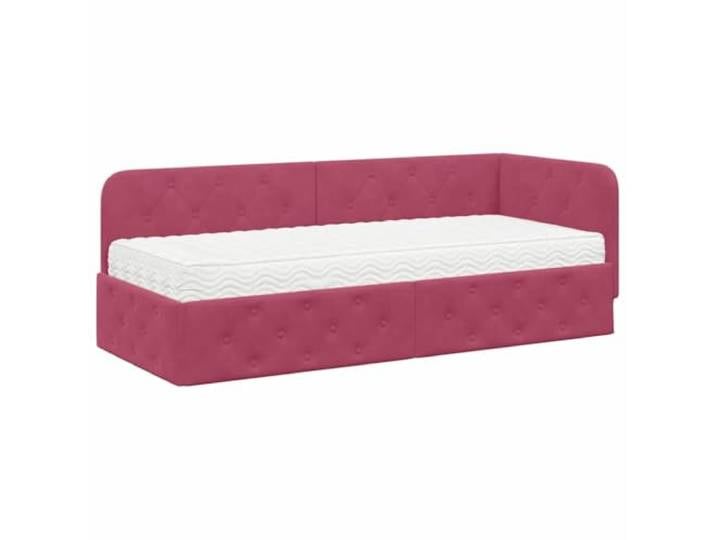 PUGYNBK Eckbettgestell weinrot, 80 x 200 cm, Samt L-Design, wendbares Kopfteil, Schlafsofa, feste Lamellen, Sperrholz, trockenes Tuch