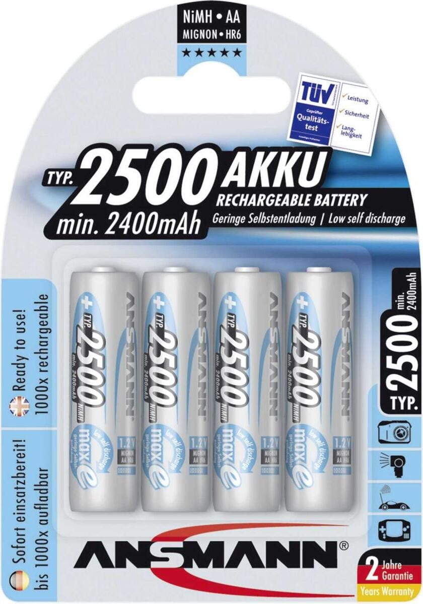 Ansmann maxE NiMH Akku 2500 Mignon AA 2400 mAh 1x4 set