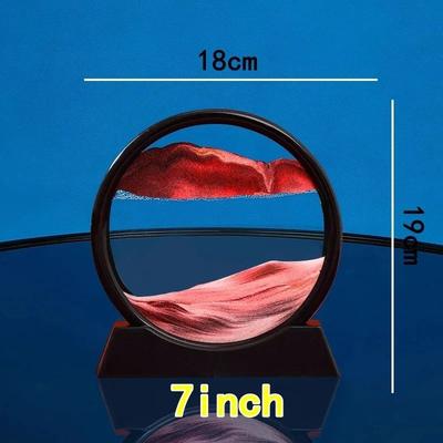 Inspire Select 3D Moving Sand Art Frame Round Quicksand Glass Sandscape Hourglass Desk Decor Relaxing Gift red