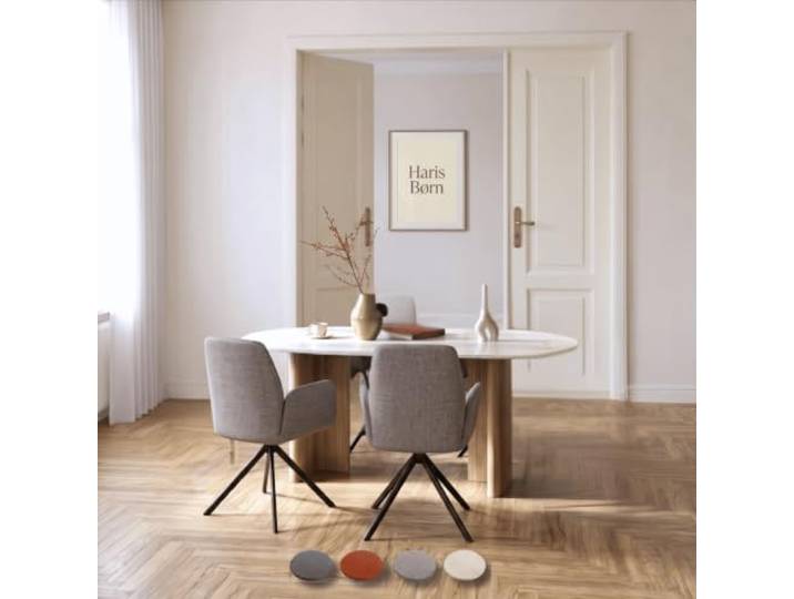Haris Børn® Esszimmerstühle drehbar mit Armlehne (2er Set) Taupe, Gestell schwarz - Esszimmerstuhl & Drehstuhl Esszimmer - Esstisch Stühle, Küchenstühle - 30 Tage risikofrei testen
