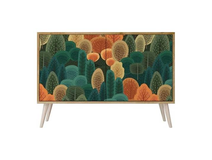 SPACEREBELS Moderne Kommode Mit 2 Türen 111x57,3x42 cm Kleiderschrank mit Mustern Komodenschrank Möbel TV Schrank Sideboard Flurkommode Wohnzimmer Mehrzweckschrank Flur Natur