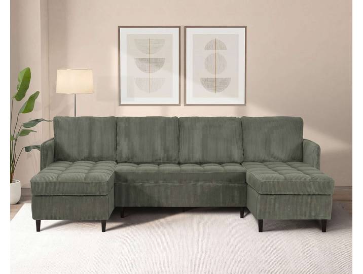 Wohnlandschaft DOREL HOME LINDHUS, Cord, Modulsofa, verschiedene Stellvarianten , grün, B:254cm H:80cm T:127cm, 93% Polyester, 7% Nylon, Sofas, Wohnlandschaft, Breite als U-Form (254cm) mit Verbindern fixierbar, Recamiere,Stauraum