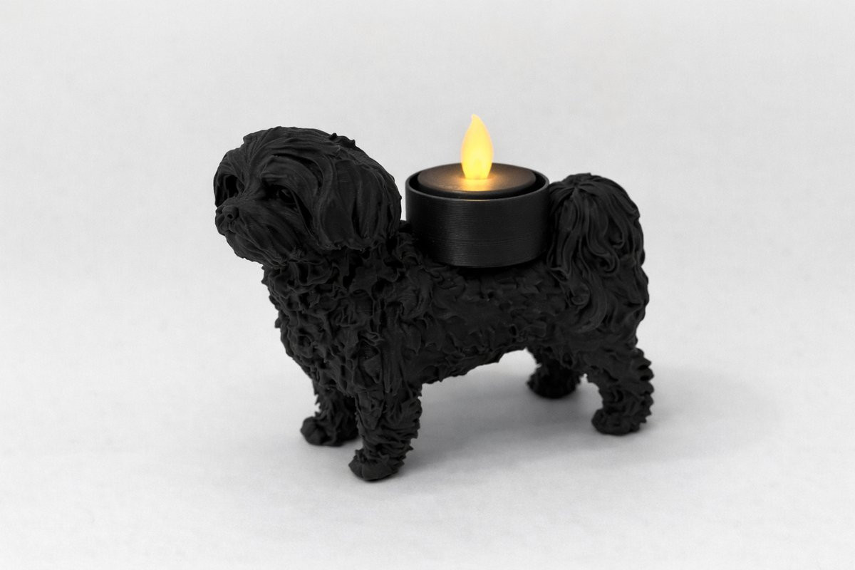 Hunoba Creative Malteser Waxinelichthouder Decoratief Hondenbeeld - Zwart