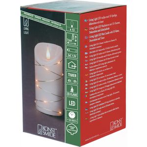 Konstsmide LED-Kerze Echtwachs weiß, 13,5 x 7,5 cm (HxØ), mit Timer, 3D Flamme, LED-Draht