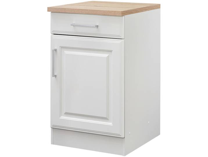 Unterschrank KOCHSTATION KS-Stockholm , weiss (weiß, weiß), B:50cm H:85cm T:60cm, Holzwerkstoff, MDF, Schränke, Unterschrank, hochwertige MDF-Fronten